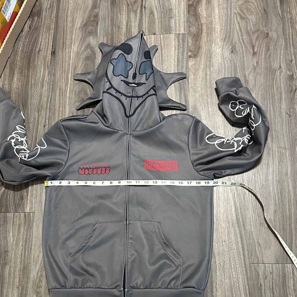 Glo Gang Inspired Full Zip Face Hoodie – Gray & Red Graphic - Picture 10 of 11
